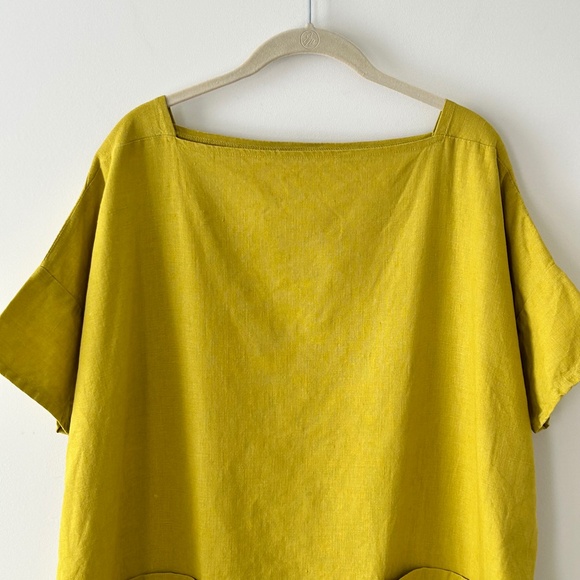 NotPerfectLinen 100% Linen Chartreuse Yellow Green Shift Dress - Picture 3 of 16